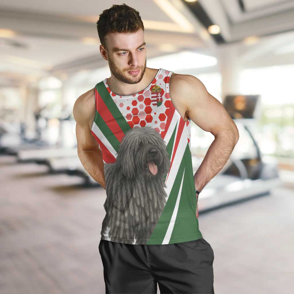 Hungary Men Tank Top with Puli Dog Illustration Design and Red Green Hexagon - Wonder Print Shop