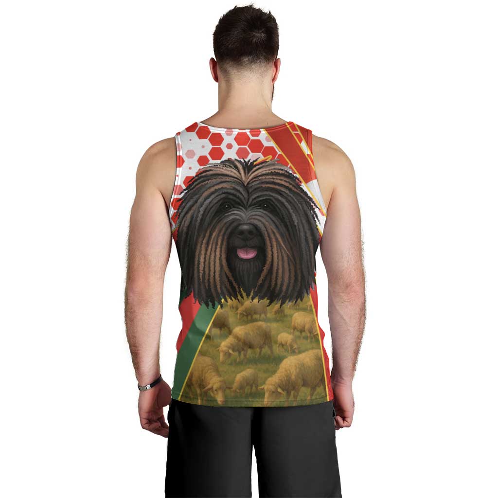 Hungary Men Tank Top with Puli Dog Illustration Design and Red Green Hexagon - Wonder Print Shop