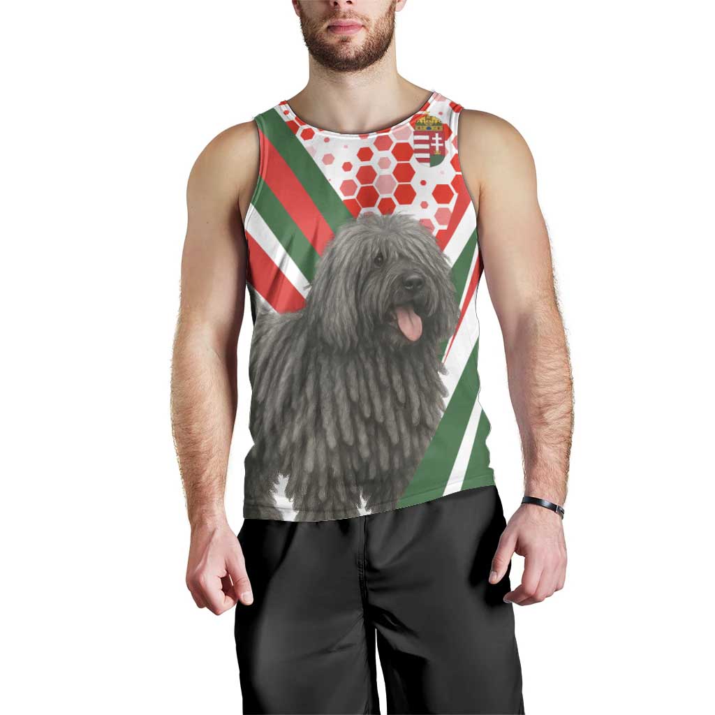 Hungary Men Tank Top with Puli Dog Illustration Design and Red Green Hexagon - Wonder Print Shop