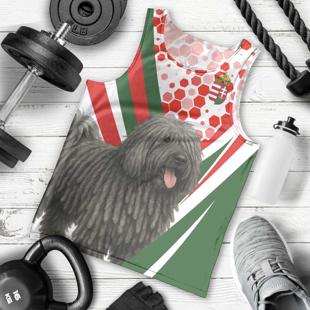 Hungary Men Tank Top with Puli Dog Illustration Design and Red Green Hexagon - Wonder Print Shop