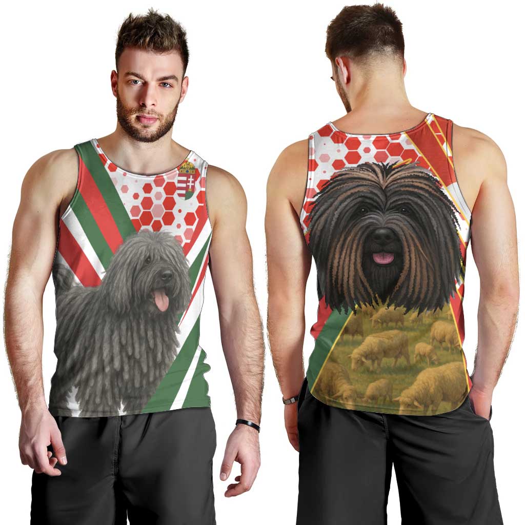 Hungary Men Tank Top with Puli Dog Illustration Design and Red Green Hexagon - Wonder Print Shop