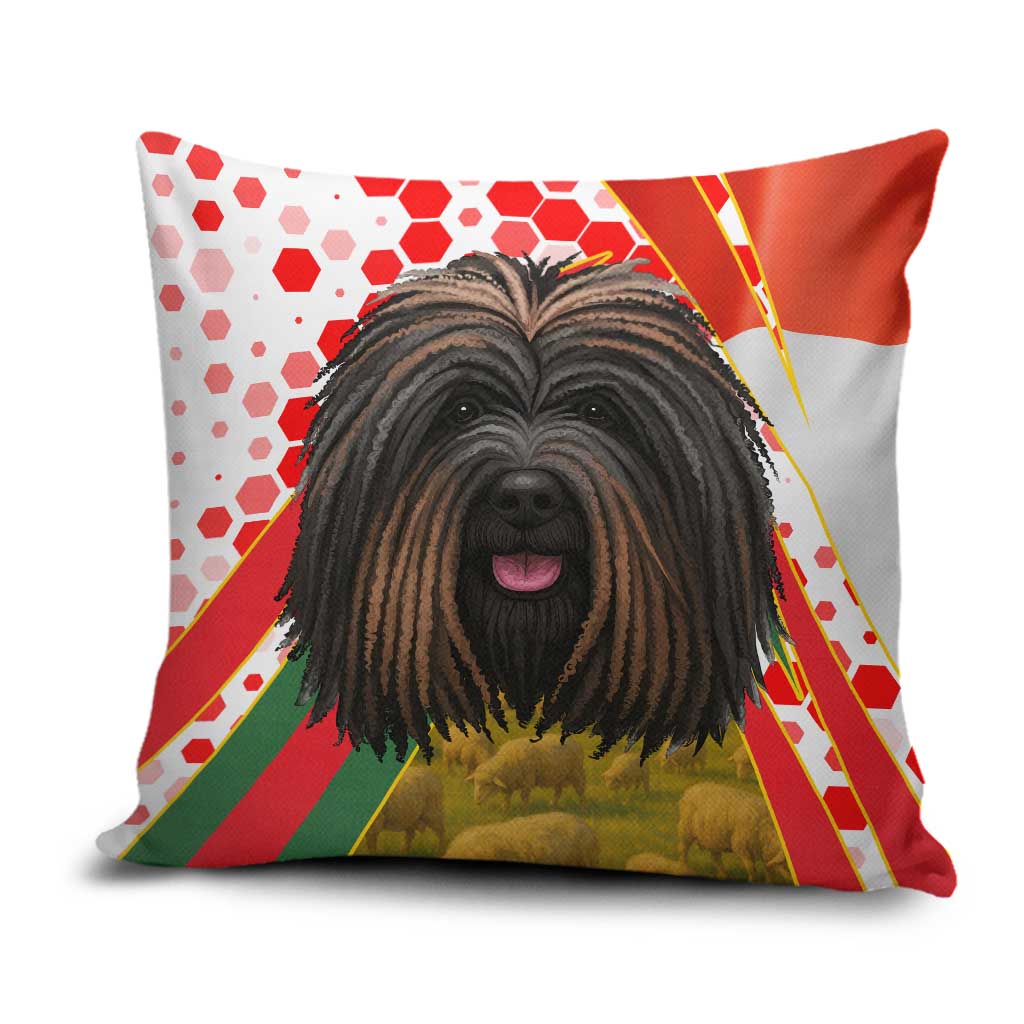 Hungary Pillow Cover with Puli Dog Illustration Design and Red Green Hexagon - Wonder Print Shop