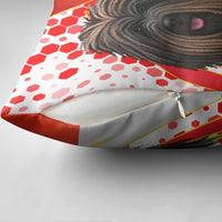 Hungary Pillow Cover with Puli Dog Illustration Design and Red Green Hexagon - Wonder Print Shop