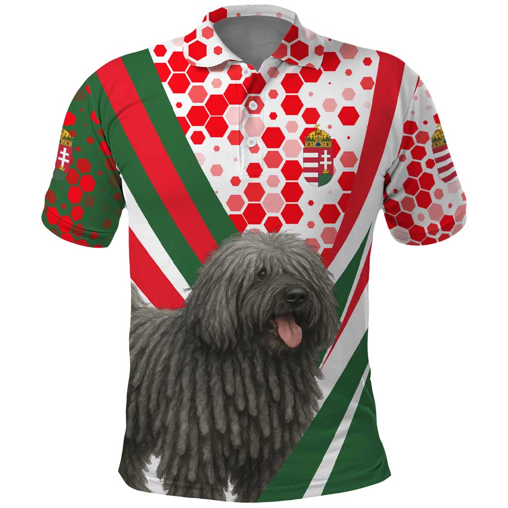 Hungary Polo Shirt with Puli Dog Illustration Design and Red Green Hexagon - Wonder Print Shop