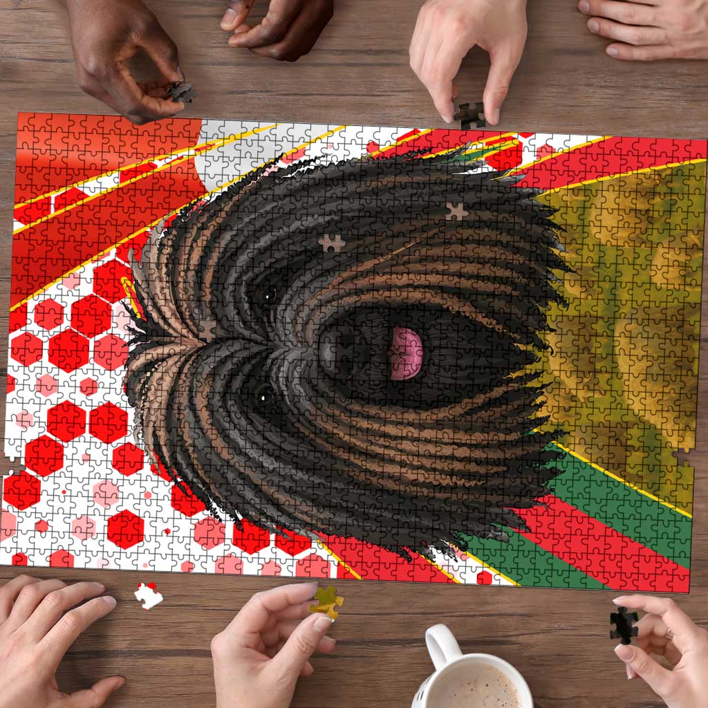 Hungary Puzzle with Puli Dog Illustration Design and Red Green Hexagon - Wonder Print Shop