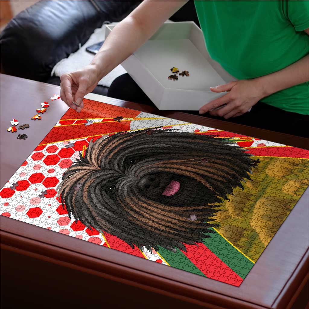 Hungary Puzzle with Puli Dog Illustration Design and Red Green Hexagon - Wonder Print Shop