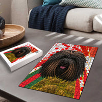 Hungary Puzzle with Puli Dog Illustration Design and Red Green Hexagon - Wonder Print Shop