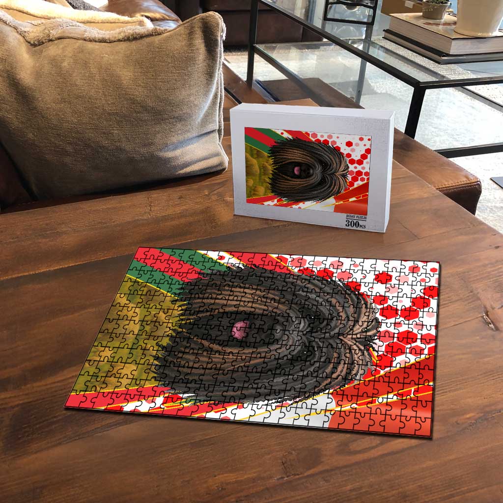 Hungary Puzzle with Puli Dog Illustration Design and Red Green Hexagon - Wonder Print Shop