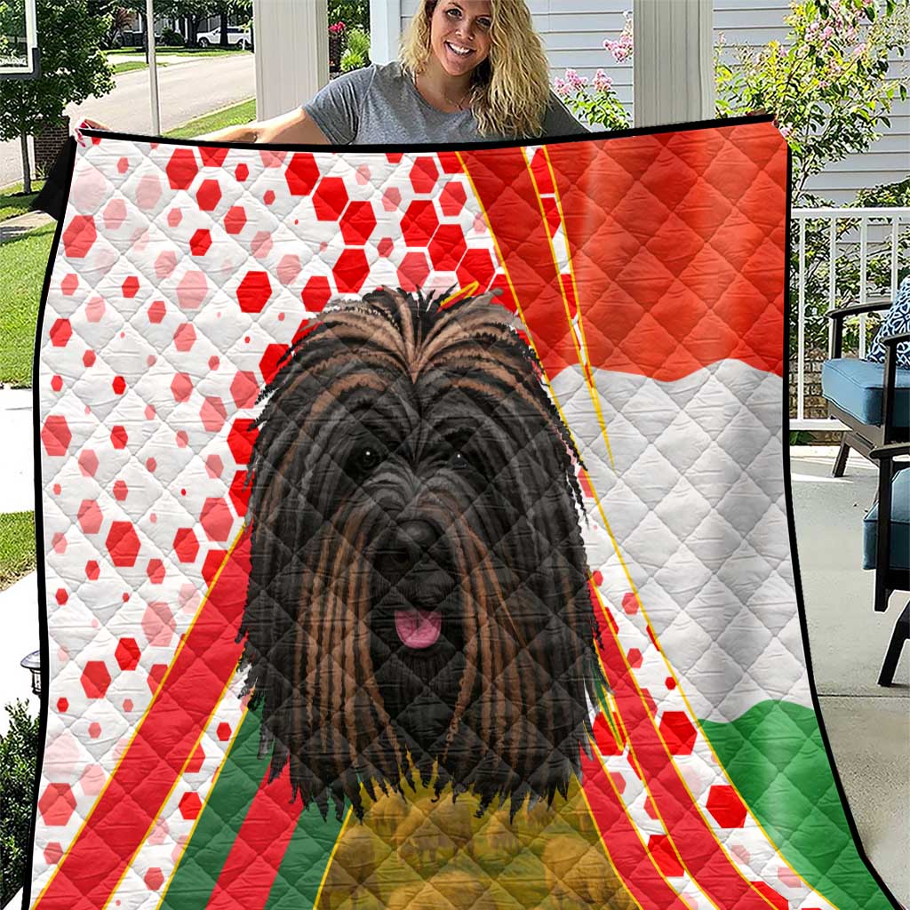 Hungary Quilt with Puli Dog Illustration Design and Red Green Hexagon - Wonder Print Shop