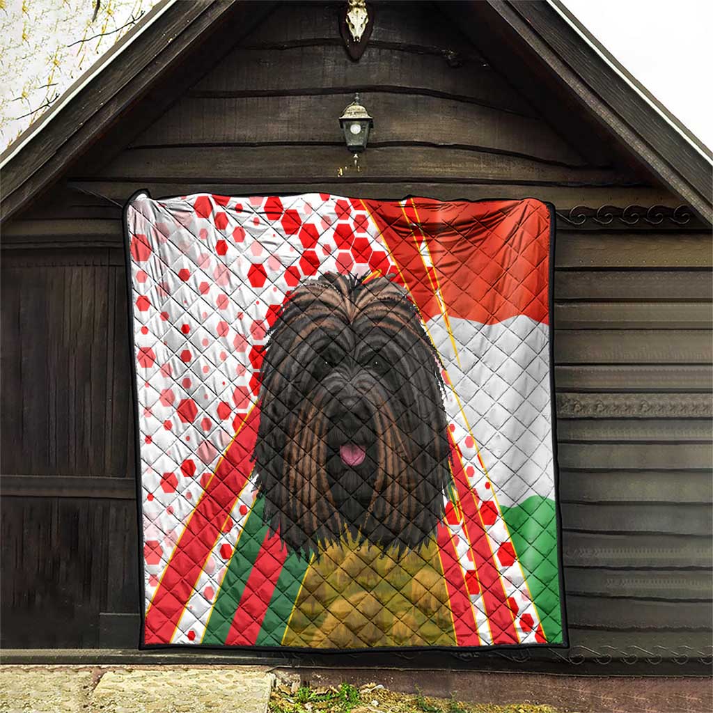 Hungary Quilt with Puli Dog Illustration Design and Red Green Hexagon - Wonder Print Shop