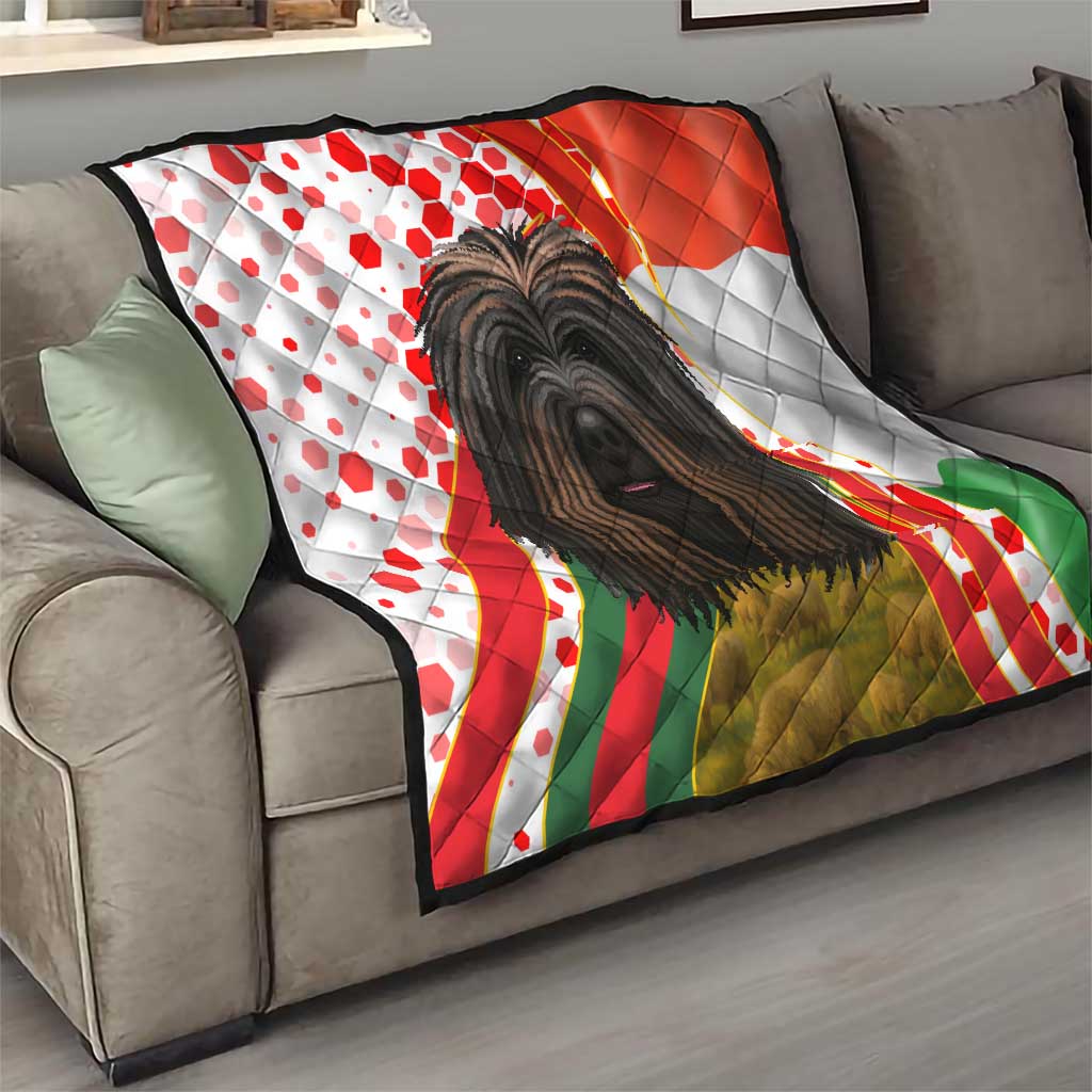 Hungary Quilt with Puli Dog Illustration Design and Red Green Hexagon - Wonder Print Shop