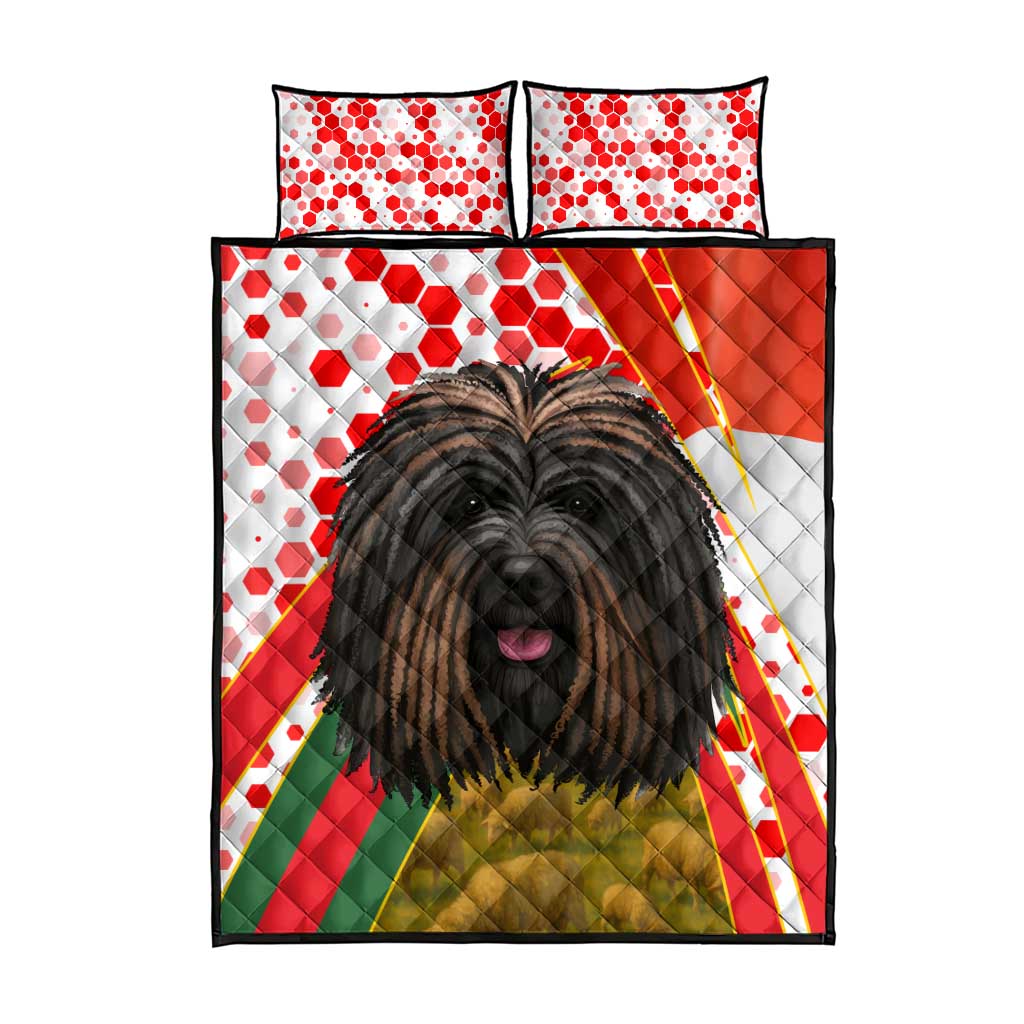 Hungary Quilt Bed Set with Puli Dog Illustration Design and Red Green Hexagon - Wonder Print Shop