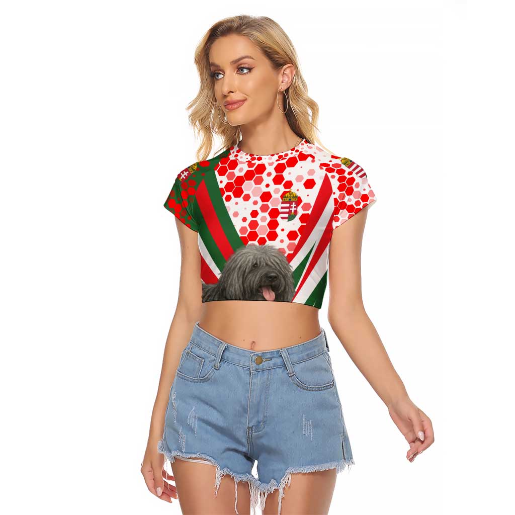 Hungary Raglan Cropped T Shirt with Puli Dog Illustration Design and Red Green Hexagon - Wonder Print Shop