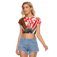 Hungary Raglan Cropped T Shirt with Puli Dog Illustration Design and Red Green Hexagon - Wonder Print Shop