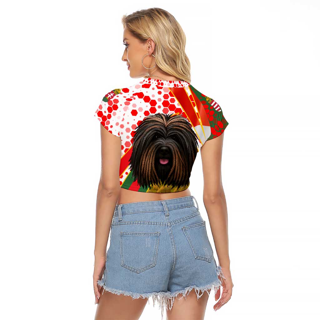 Hungary Raglan Cropped T Shirt with Puli Dog Illustration Design and Red Green Hexagon - Wonder Print Shop