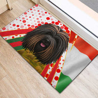 Hungary Rubber Doormat with Puli Dog Illustration Design and Red Green Hexagon - Wonder Print Shop