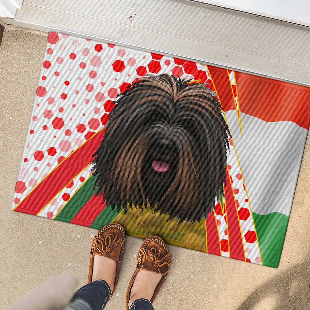 Hungary Rubber Doormat with Puli Dog Illustration Design and Red Green Hexagon - Wonder Print Shop