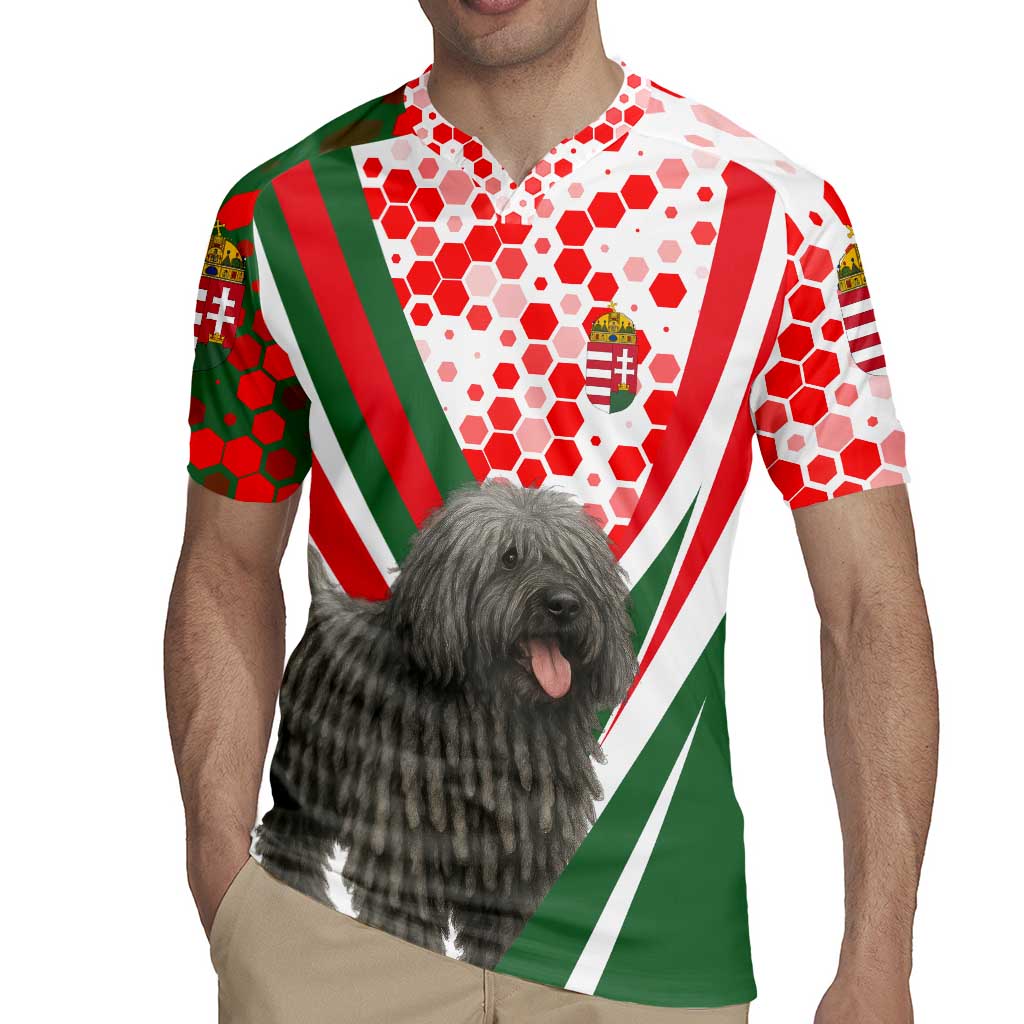 Hungary Rugby Jersey with Puli Dog Illustration Design and Red Green Hexagon - Wonder Print Shop