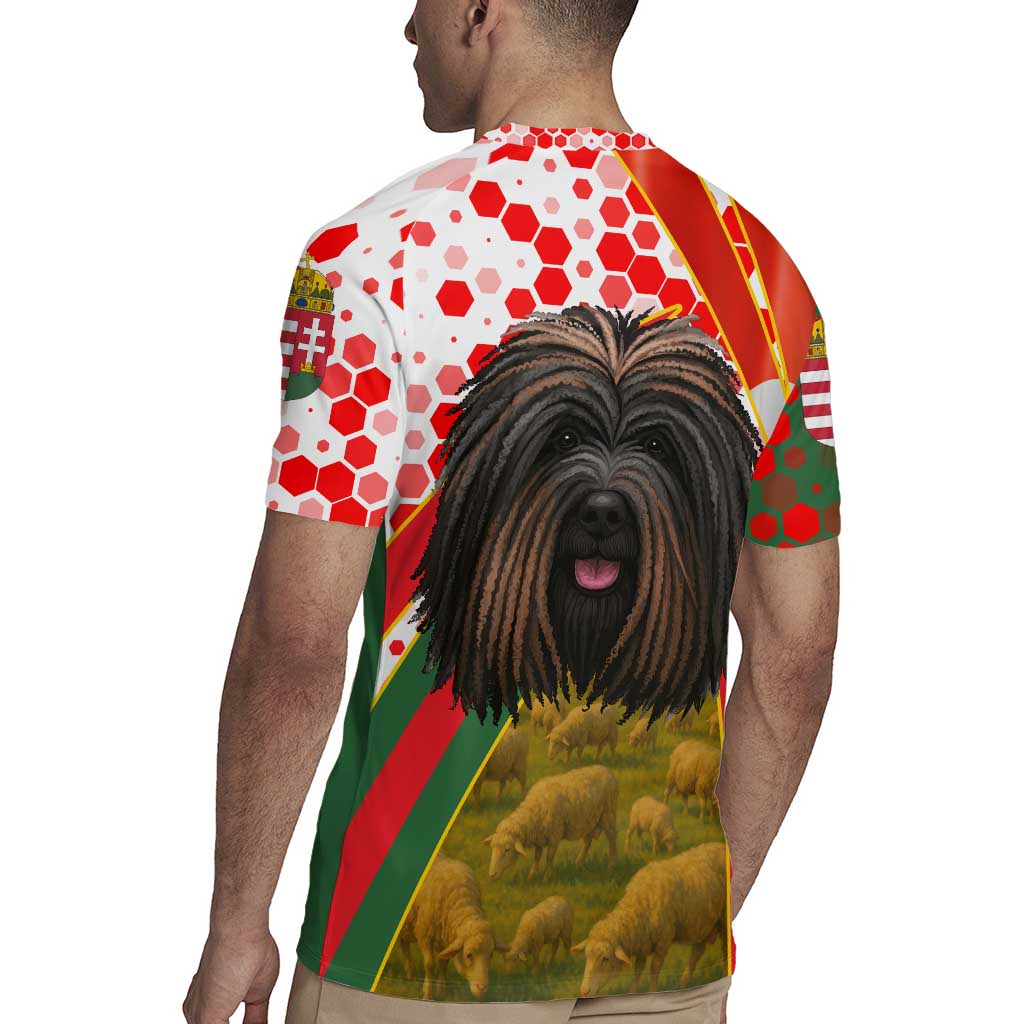 Hungary Rugby Jersey with Puli Dog Illustration Design and Red Green Hexagon - Wonder Print Shop