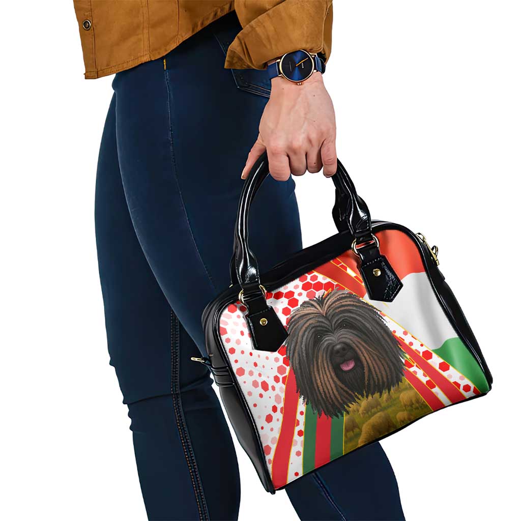 Hungary Shoulder Handbag with Puli Dog Illustration Design and Red Green Hexagon - Wonder Print Shop