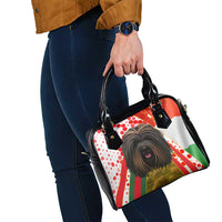 Hungary Shoulder Handbag with Puli Dog Illustration Design and Red Green Hexagon - Wonder Print Shop