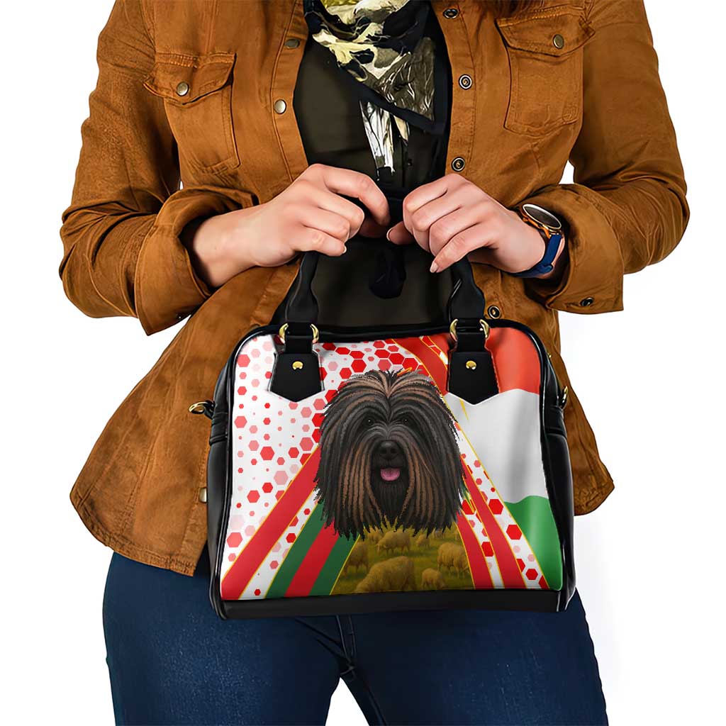 Hungary Shoulder Handbag with Puli Dog Illustration Design and Red Green Hexagon - Wonder Print Shop