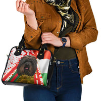 Hungary Shoulder Handbag with Puli Dog Illustration Design and Red Green Hexagon - Wonder Print Shop