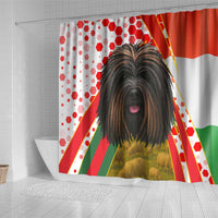 Hungary Shower Curtain with Puli Dog Illustration Design and Red Green Hexagon - Wonder Print Shop