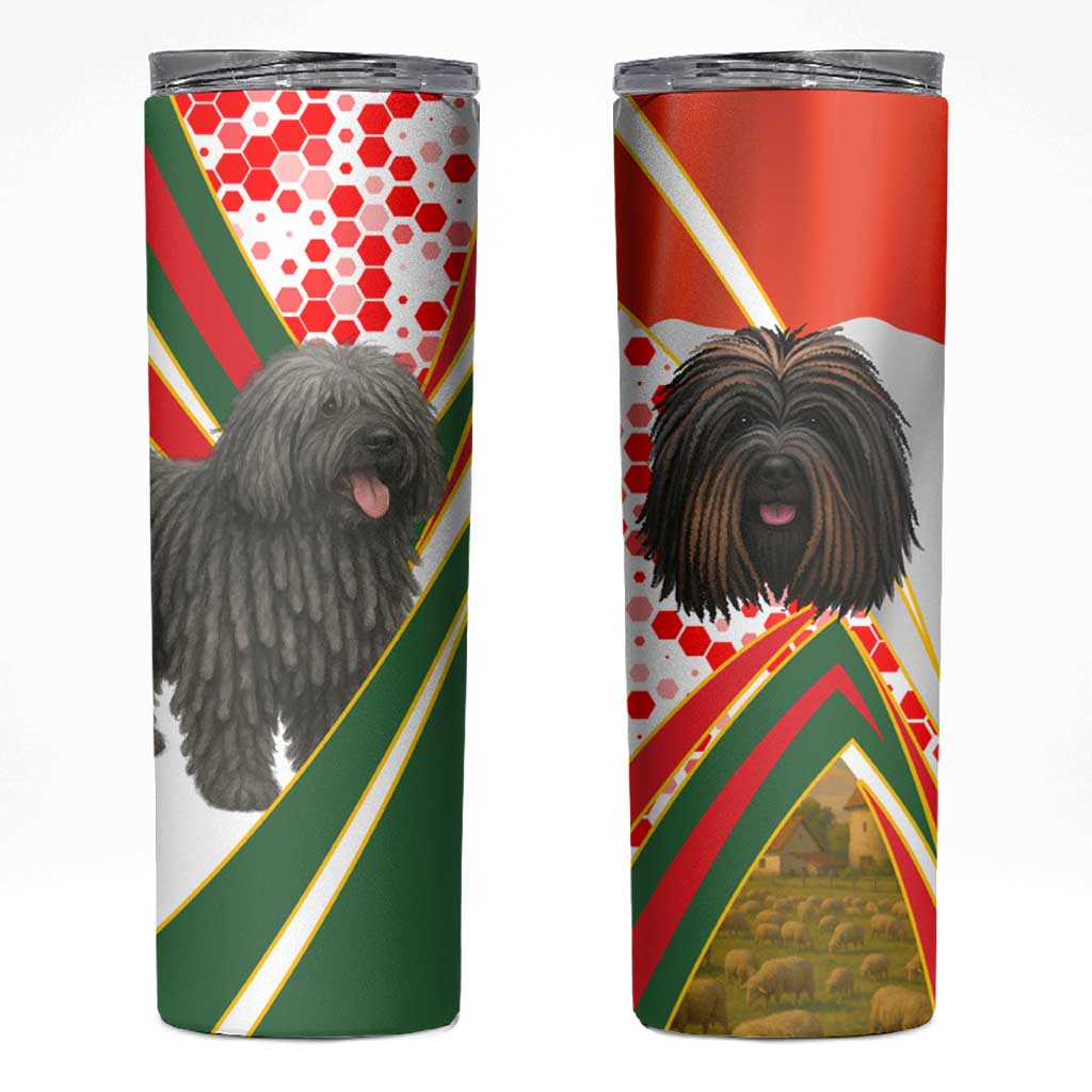 Hungary Skinny Tumbler with Puli Dog Illustration Design and Red Green Hexagon - Wonder Print Shop