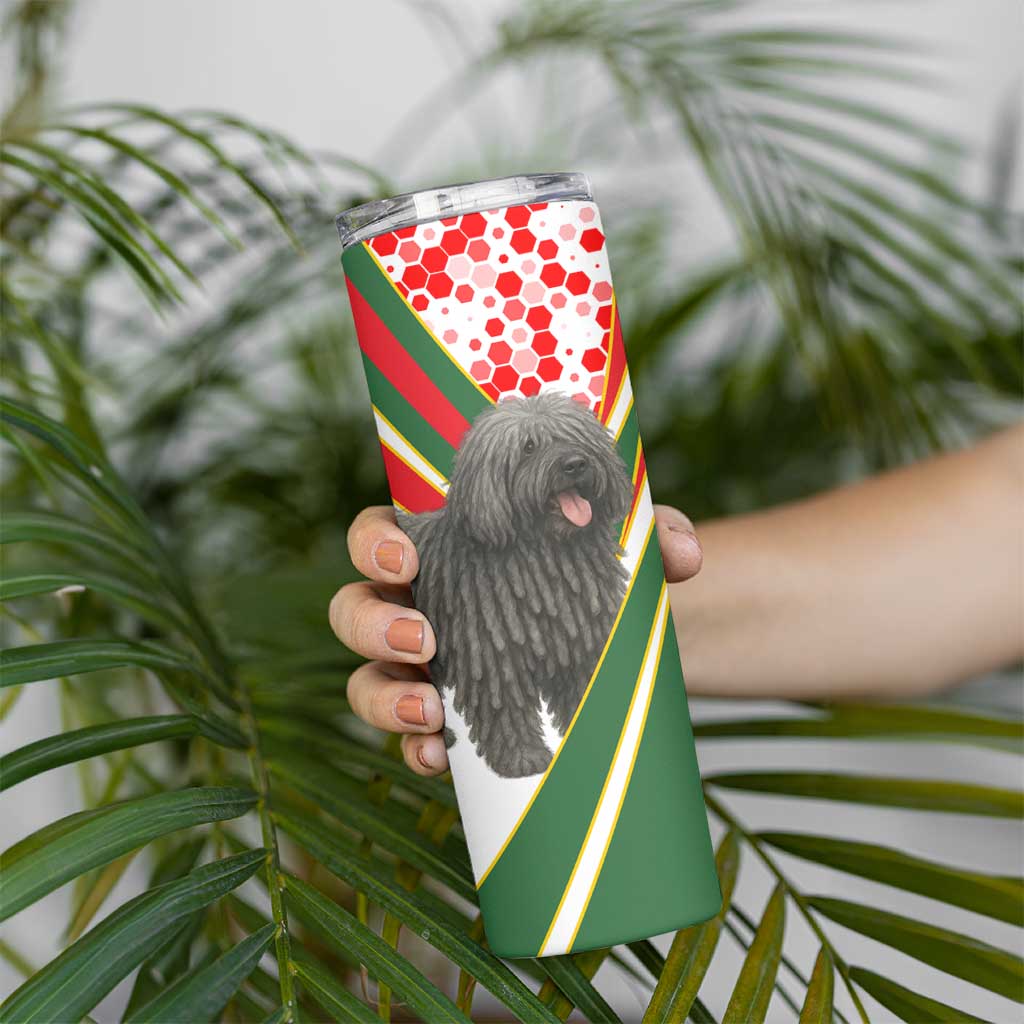 Hungary Skinny Tumbler with Puli Dog Illustration Design and Red Green Hexagon - Wonder Print Shop