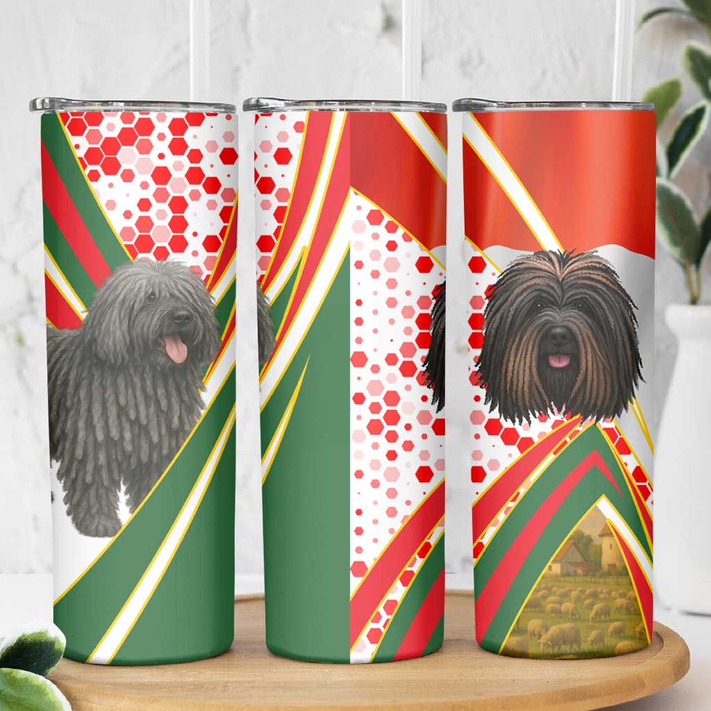 Hungary Skinny Tumbler with Puli Dog Illustration Design and Red Green Hexagon - Wonder Print Shop