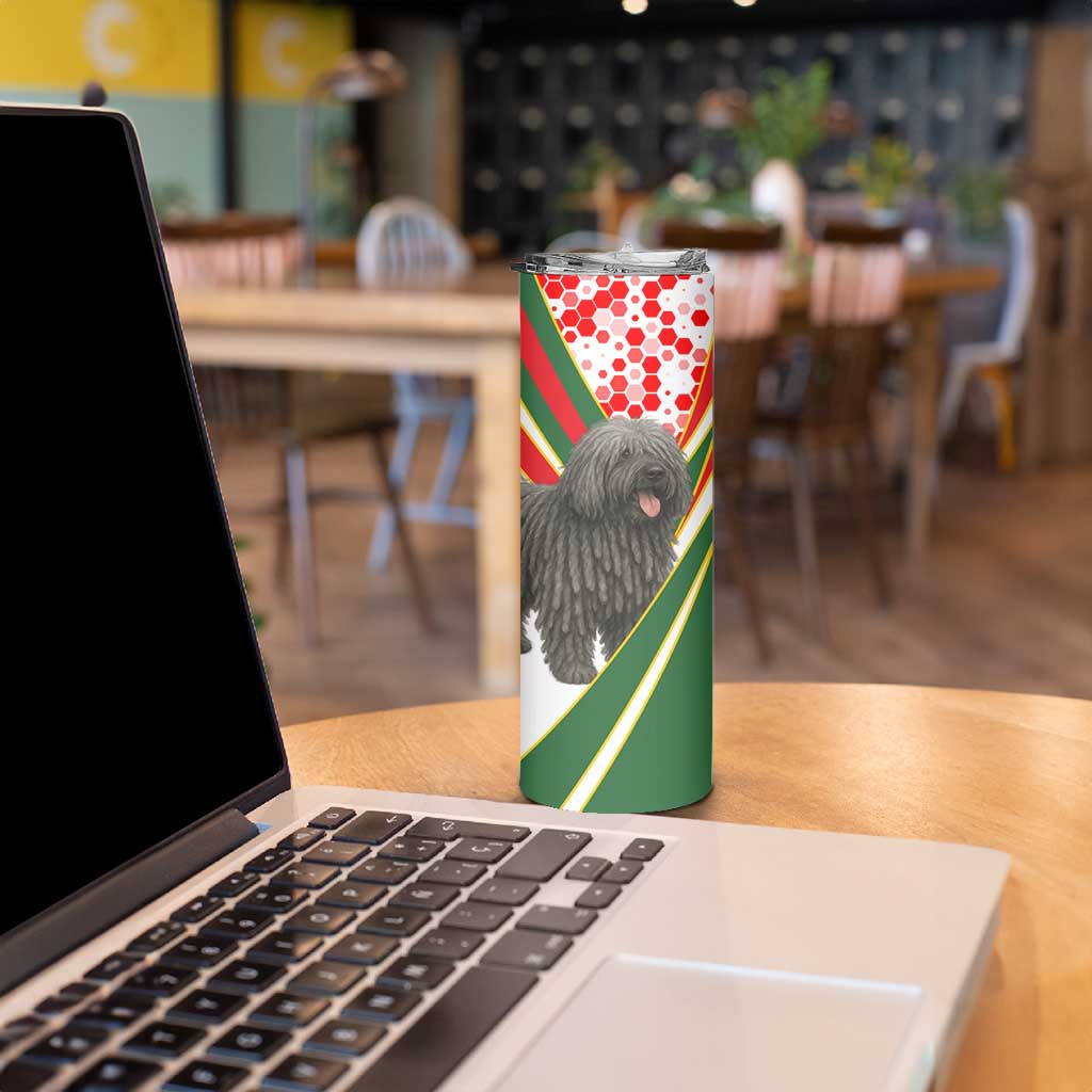 Hungary Skinny Tumbler with Puli Dog Illustration Design and Red Green Hexagon - Wonder Print Shop