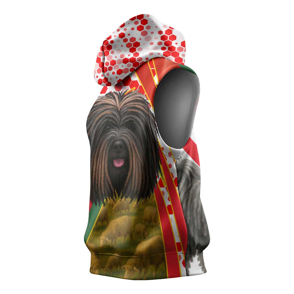Hungary Sleeveless Hoodie with Puli Dog Illustration Design and Red Green Hexagon - Wonder Print Shop