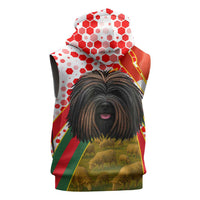 Hungary Sleeveless Zip Hoodie with Puli Dog Illustration Design and Red Green Hexagon - Wonder Print Shop