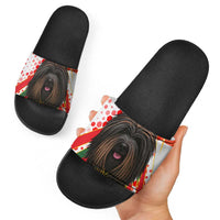 Hungary Slide Sandals with Puli Dog Illustration Design and Red Green Hexagon - Wonder Print Shop