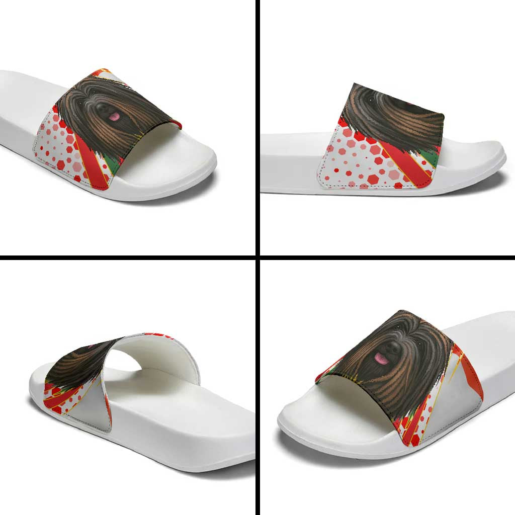 Hungary Slide Sandals with Puli Dog Illustration Design and Red Green Hexagon - Wonder Print Shop