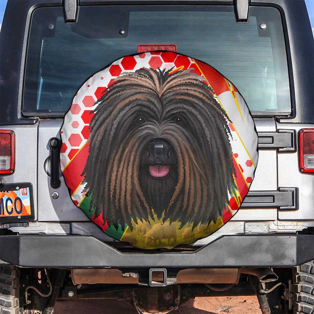 Hungary Spare Tire Cover with Puli Dog Illustration Design and Red Green Hexagon - Wonder Print Shop