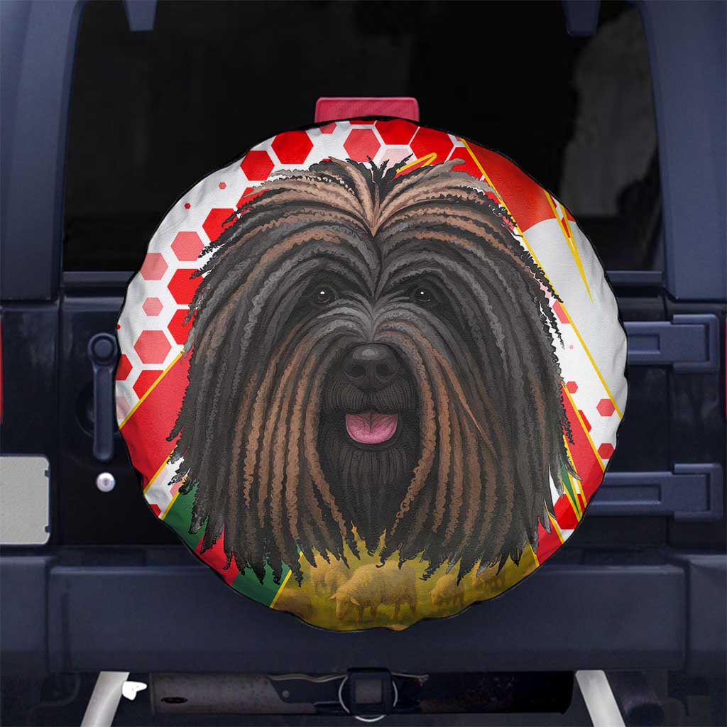 Hungary Spare Tire Cover with Puli Dog Illustration Design and Red Green Hexagon - Wonder Print Shop