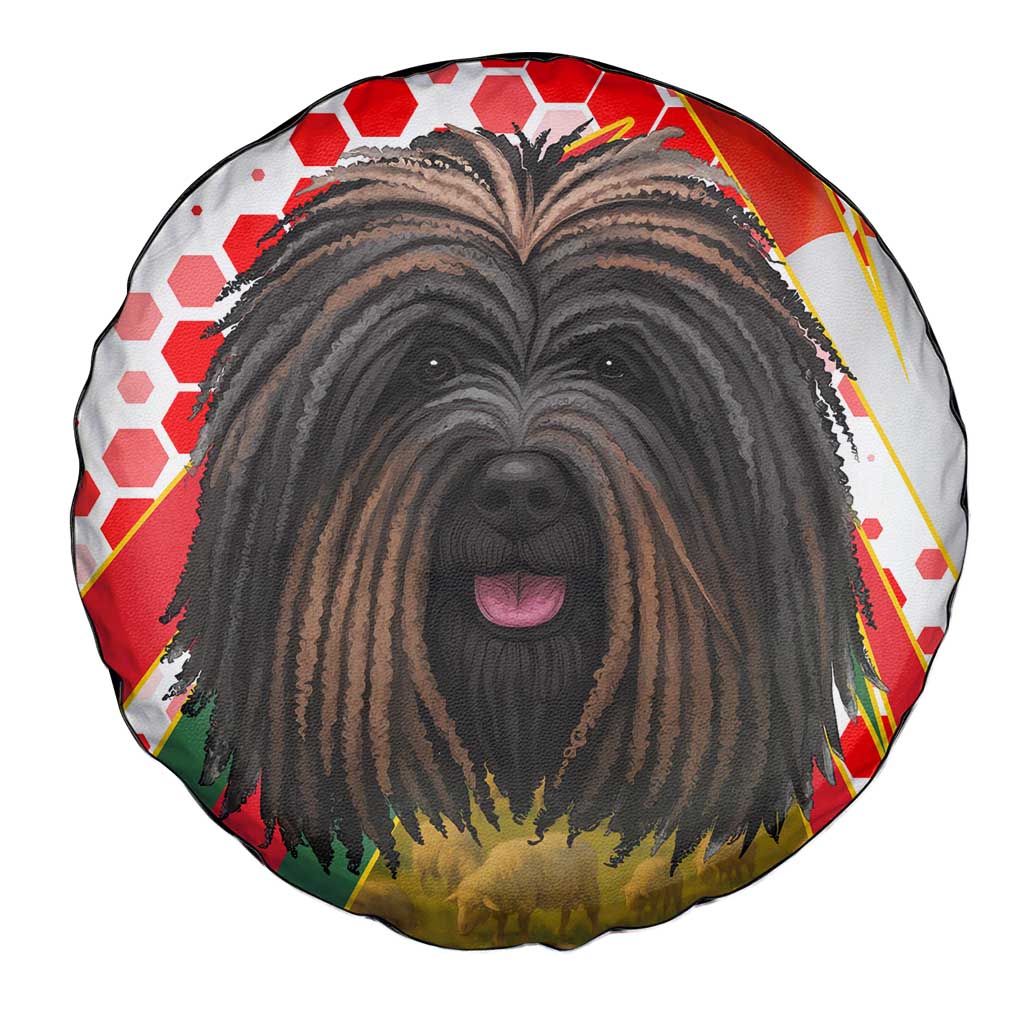 Hungary Spare Tire Cover with Puli Dog Illustration Design and Red Green Hexagon - Wonder Print Shop