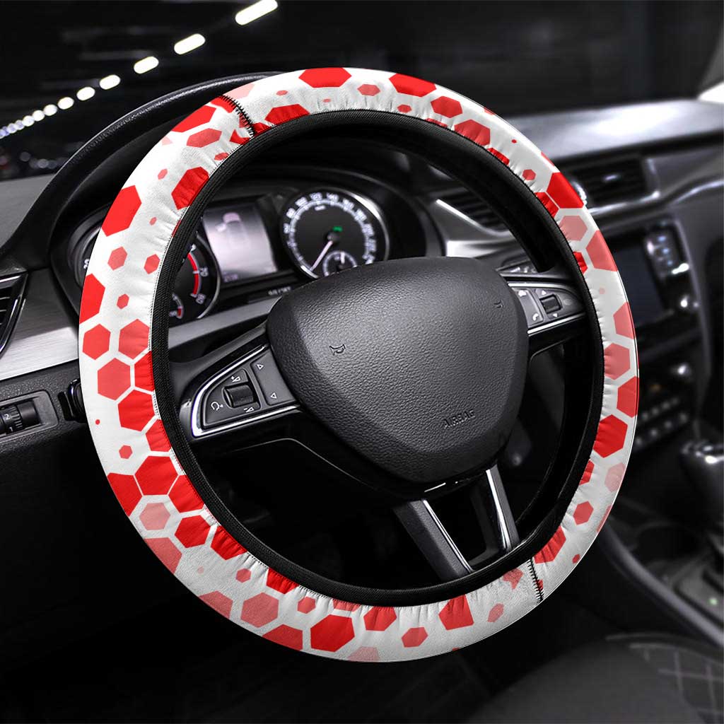 Hungary Steering Wheel Cover with Puli Dog Illustration Design and Red Green Hexagon - Wonder Print Shop