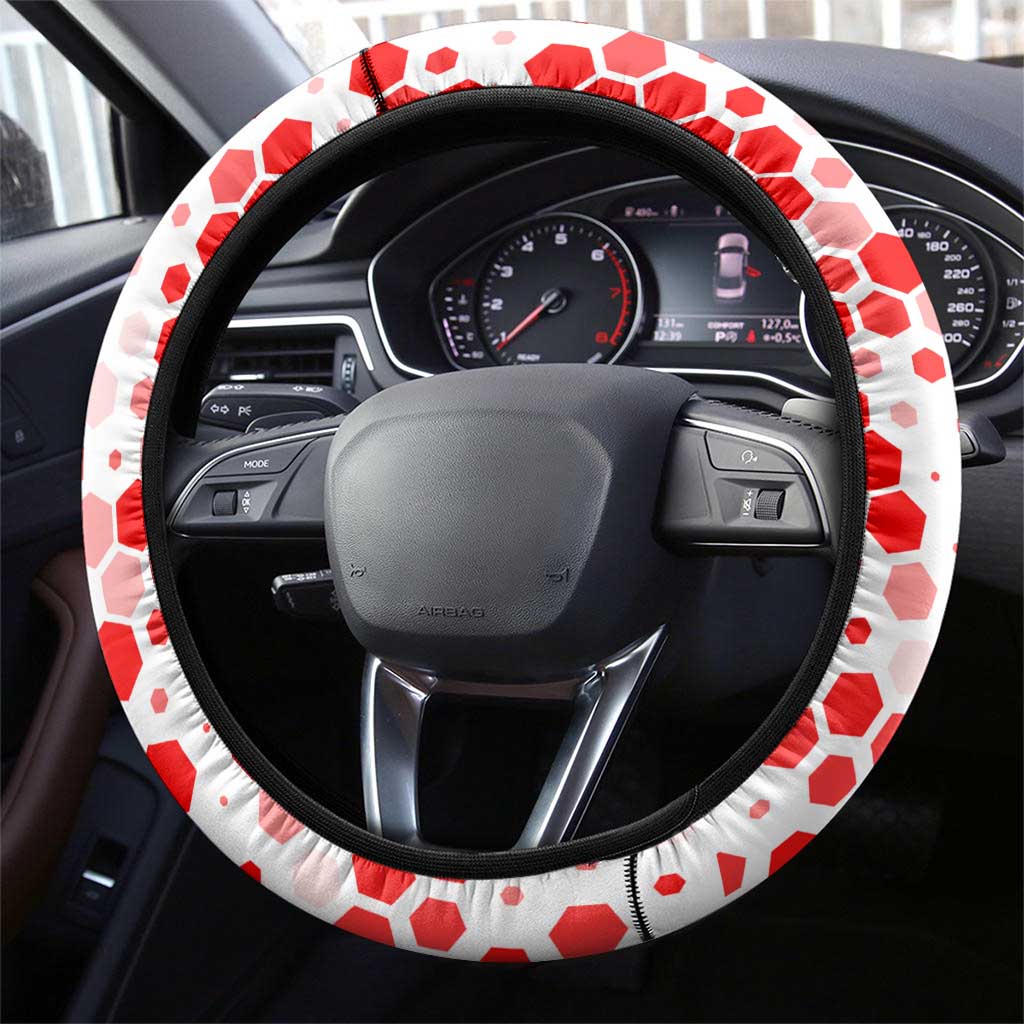 Hungary Steering Wheel Cover with Puli Dog Illustration Design and Red Green Hexagon - Wonder Print Shop