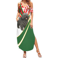 Hungary Summer Maxi Dress with Puli Dog Illustration Design and Red Green Hexagon - Wonder Print Shop