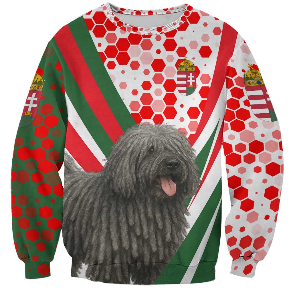 Hungary Sweatshirt with Puli Dog Illustration Design and Red Green Hexagon - Wonder Print Shop