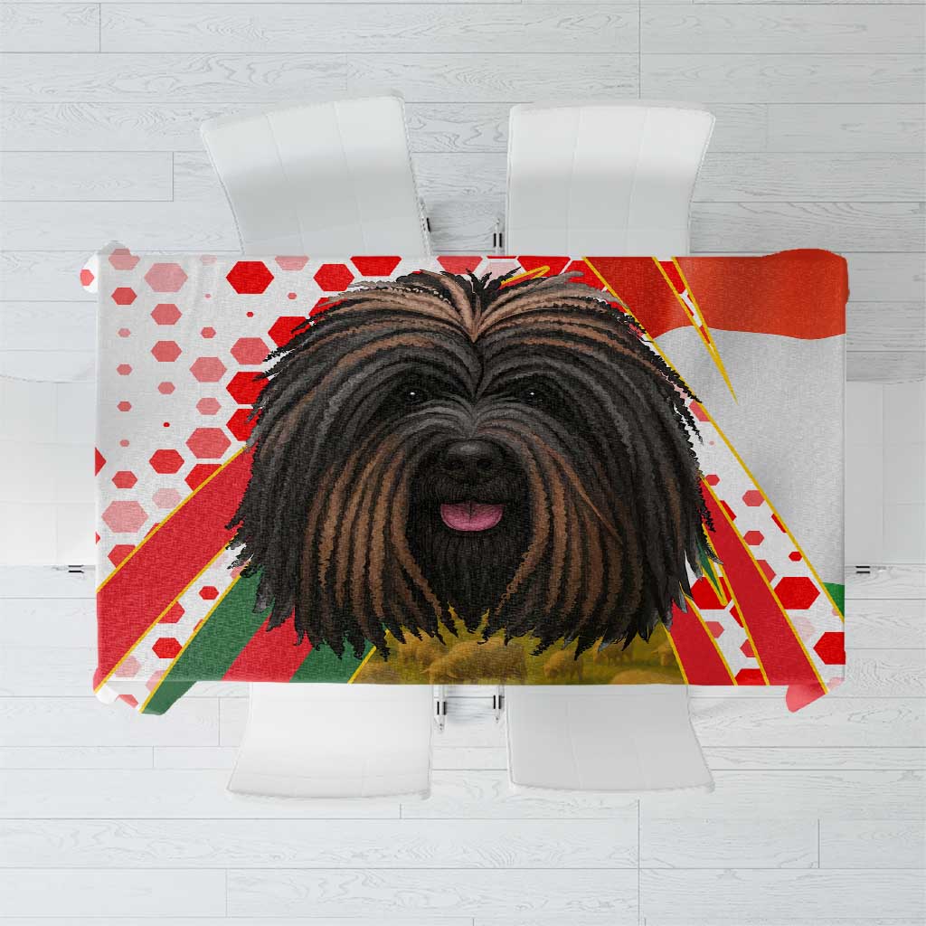 Hungary Tablecloth with Puli Dog Illustration Design and Red Green Hexagon - Wonder Print Shop