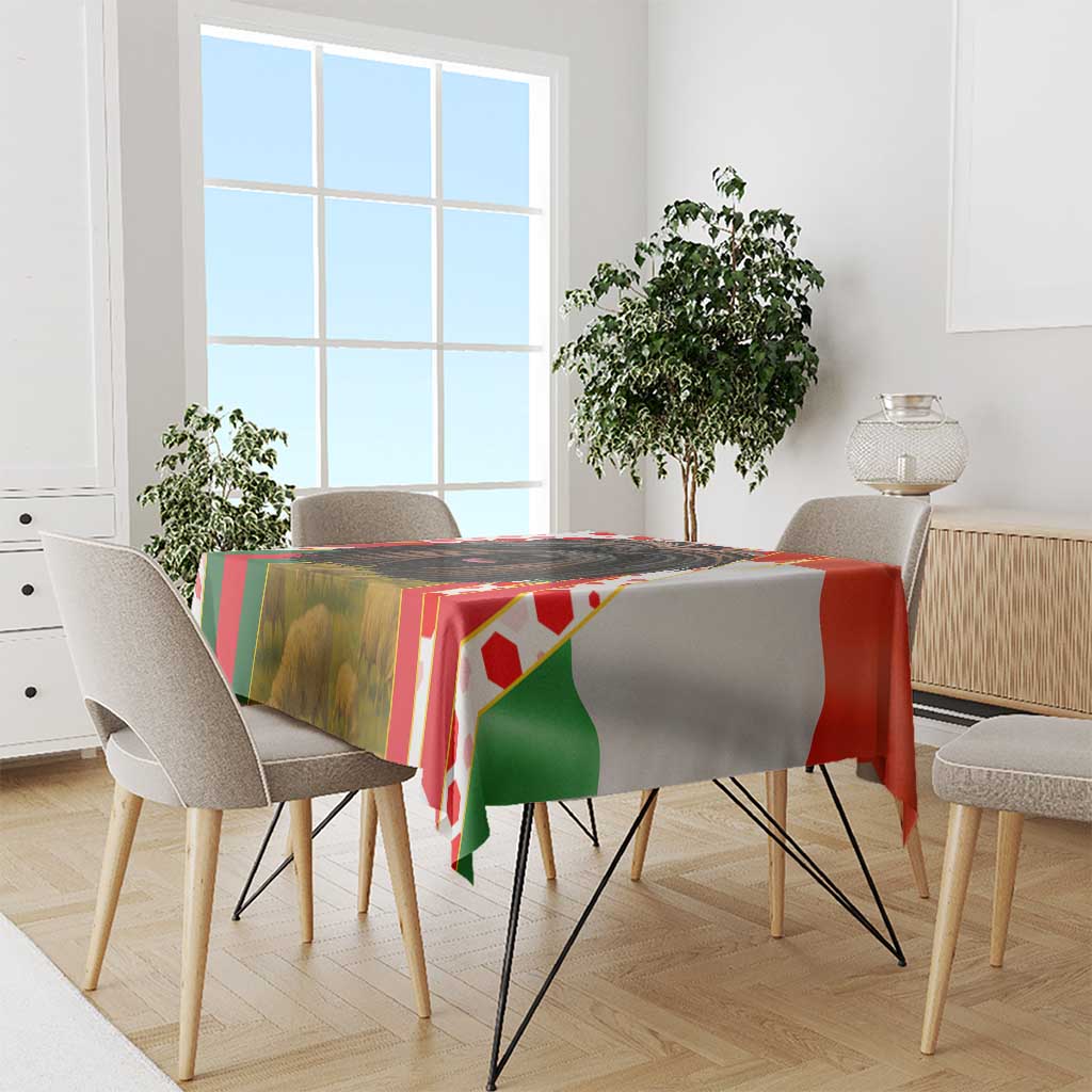 Hungary Tablecloth with Puli Dog Illustration Design and Red Green Hexagon - Wonder Print Shop