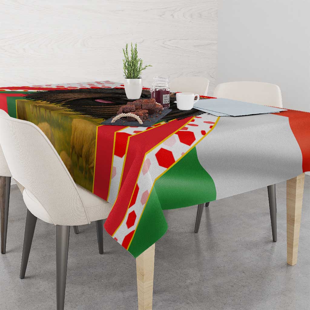 Hungary Tablecloth with Puli Dog Illustration Design and Red Green Hexagon - Wonder Print Shop