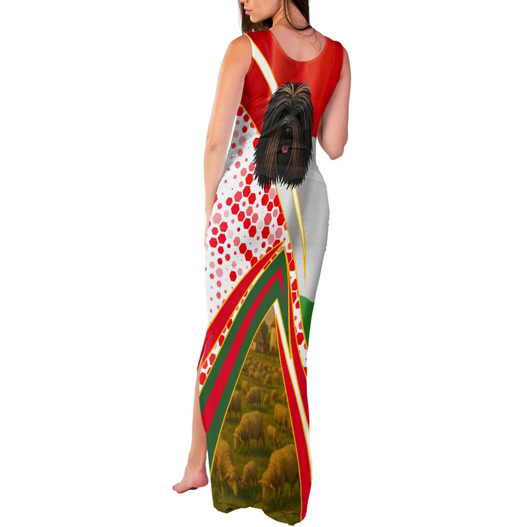 Hungary Tank Maxi Dress with Puli Dog Illustration Design and Red Green Hexagon - Wonder Print Shop