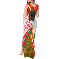 Hungary Tank Maxi Dress with Puli Dog Illustration Design and Red Green Hexagon - Wonder Print Shop