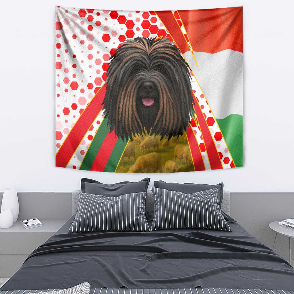 Hungary Tapestry with Puli Dog Illustration Design and Red Green Hexagon - Wonder Print Shop