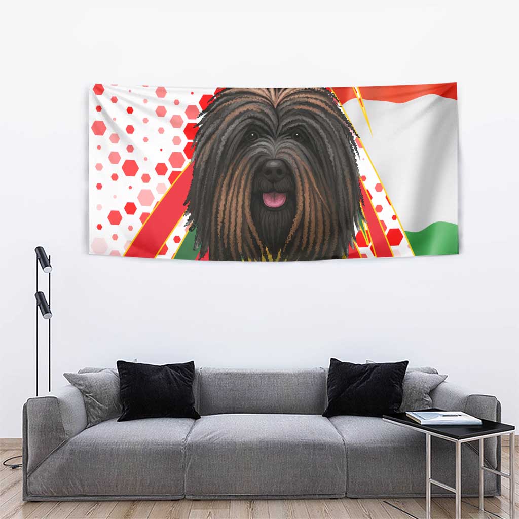 Hungary Tapestry with Puli Dog Illustration Design and Red Green Hexagon - Wonder Print Shop